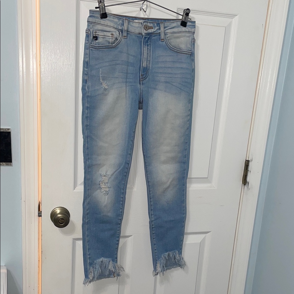 KanCan Light Blue Cropped Distressed Jeans